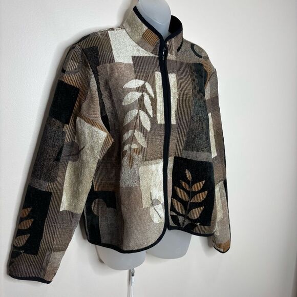 Coldwater Creek Jacket Womens Size XL Tapestry Velvet Mixed Media Blazer Boho - Picture 2 of 6